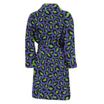 Purple And Green Leopard Pattern Print Men's Bathrobe
