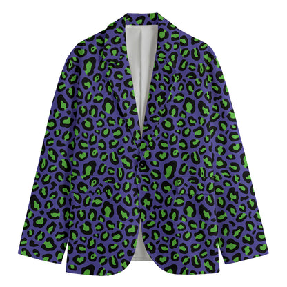 Purple And Green Leopard Pattern Print Men's Blazer