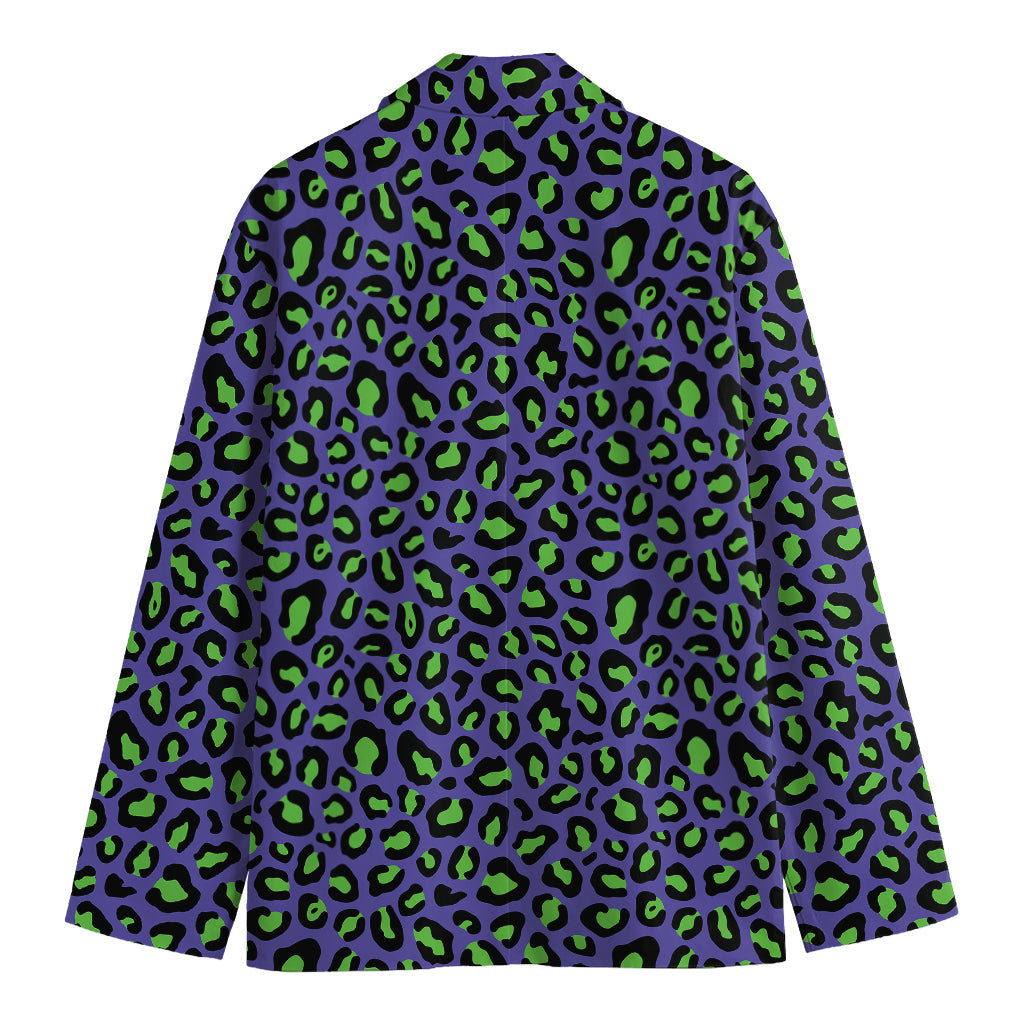 Purple And Green Leopard Pattern Print Men's Blazer