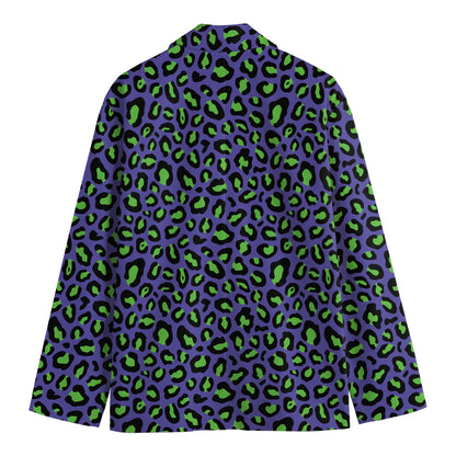 Purple And Green Leopard Pattern Print Men's Blazer