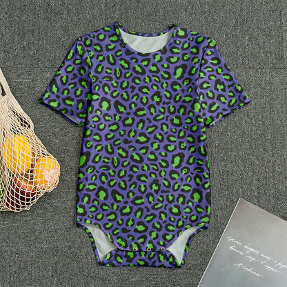 Purple And Green Leopard Pattern Print Men's Bodysuit