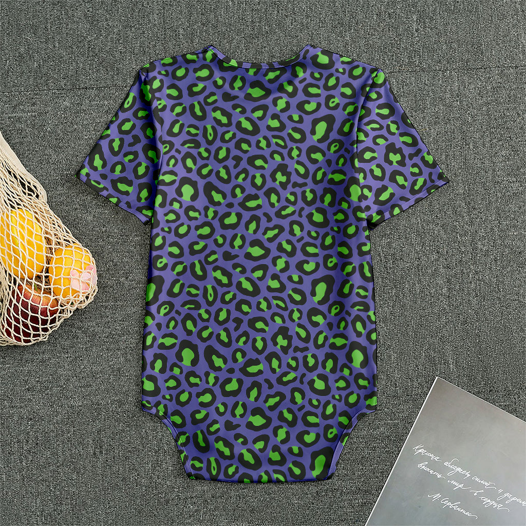 Purple And Green Leopard Pattern Print Men's Bodysuit
