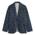 Purple And Green Leopard Pattern Print Men's Cotton Blazer