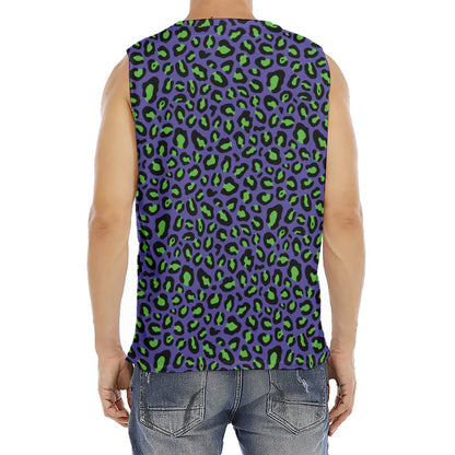 Purple And Green Leopard Pattern Print Men's Fitness Tank Top