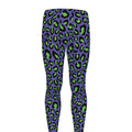 Purple And Green Leopard Pattern Print Men's Leggings