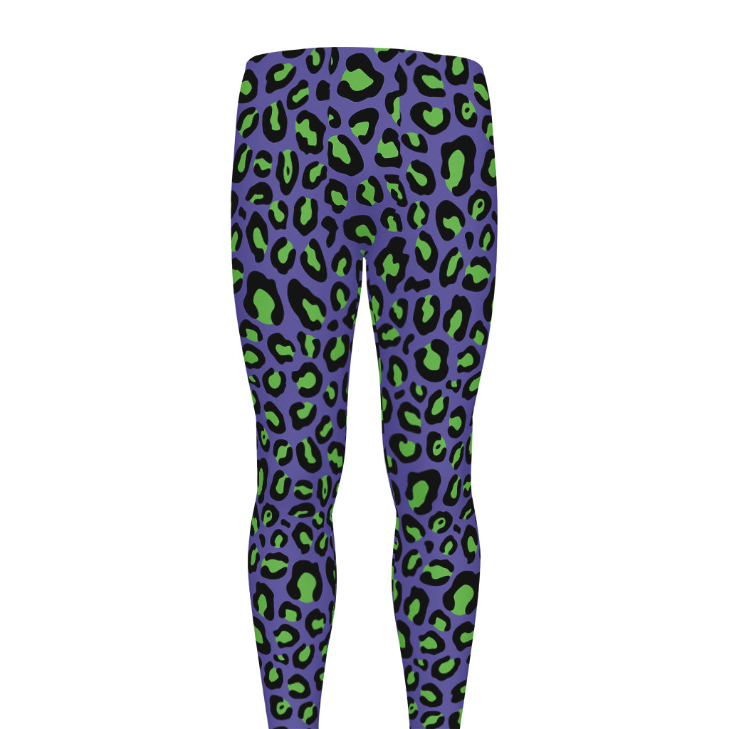 Purple And Green Leopard Pattern Print Men's leggings