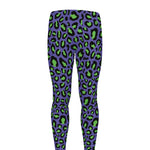 Purple And Green Leopard Pattern Print Men's leggings
