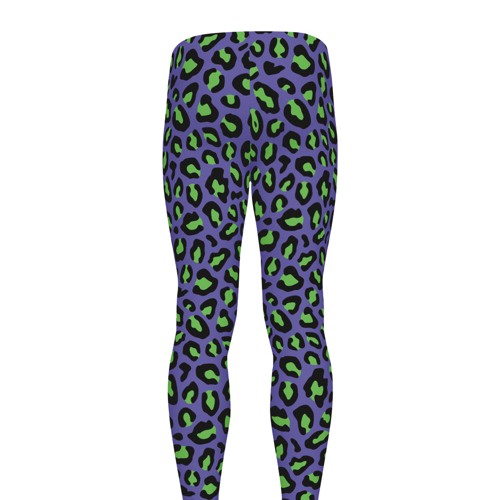 Purple And Green Leopard Pattern Print Men's leggings