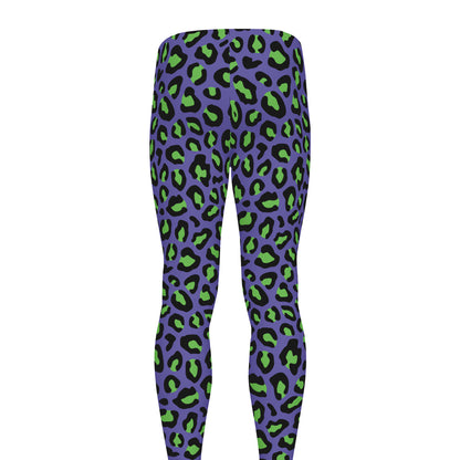 Purple And Green Leopard Pattern Print Men's leggings