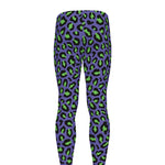 Purple And Green Leopard Pattern Print Men's leggings
