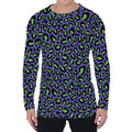 Purple And Green Leopard Pattern Print Men's Long Sleeve T-Shirt