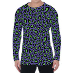 Purple And Green Leopard Pattern Print Men's Long Sleeve T-Shirt