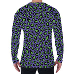 Purple And Green Leopard Pattern Print Men's Long Sleeve T-Shirt