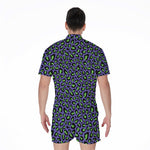 Purple And Green Leopard Pattern Print Men's Rompers