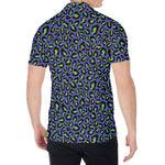 Purple And Green Leopard Pattern Print Men's Shirt