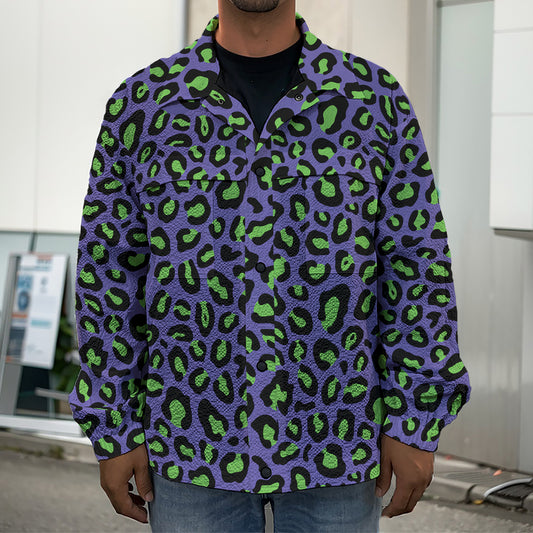 Purple And Green Leopard Pattern Print Men's Shirt Jacket