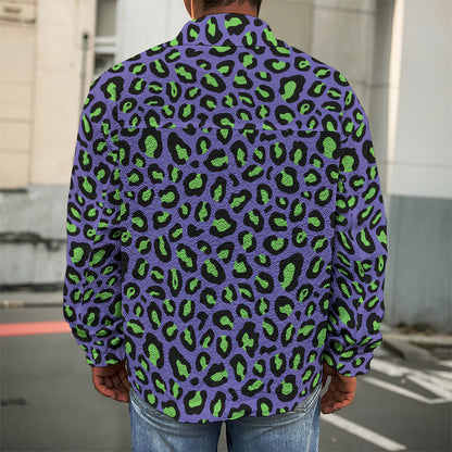 Purple And Green Leopard Pattern Print Men's Shirt Jacket