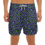 Purple And Green Leopard Pattern Print Men's Split Running Shorts