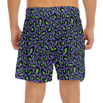 Purple And Green Leopard Pattern Print Men's Split Running Shorts