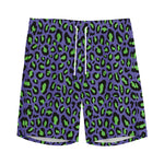 Purple And Green Leopard Pattern Print Men's Sports Shorts