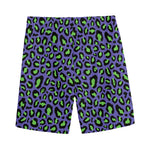 Purple And Green Leopard Pattern Print Men's Sports Shorts