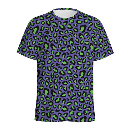 Purple And Green Leopard Pattern Print Men's Sports T-Shirt