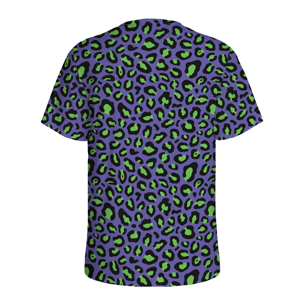 Purple And Green Leopard Pattern Print Men's Sports T-Shirt