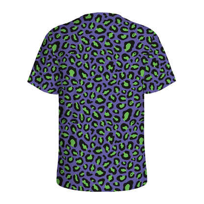 Purple And Green Leopard Pattern Print Men's Sports T-Shirt