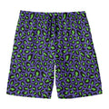 Purple And Green Leopard Pattern Print Men's Swim Trunks