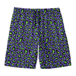 Purple And Green Leopard Pattern Print Men's Swim Trunks