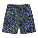Purple And Green Leopard Pattern Print Men's Swim Trunks