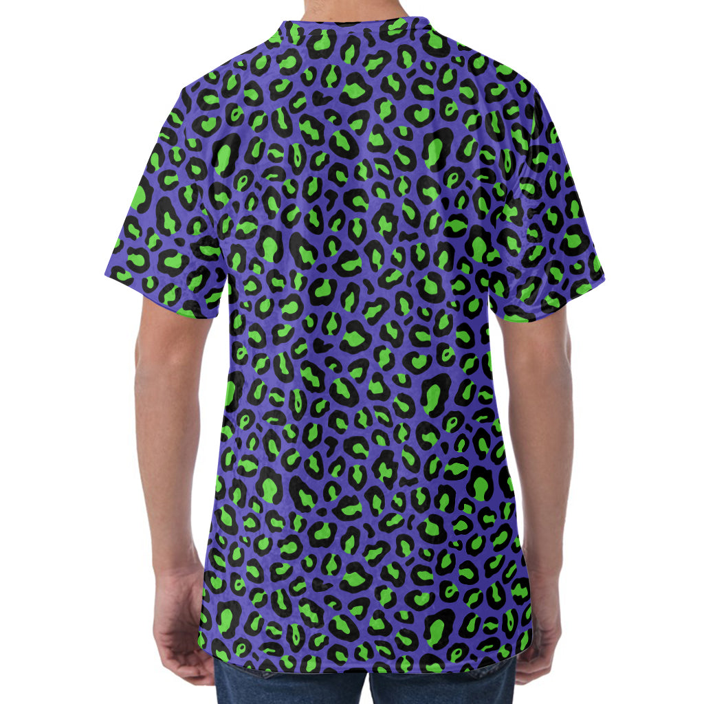 Purple And Green Leopard Pattern Print Men's Velvet T-Shirt