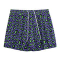 Purple And Green Leopard Pattern Print Mesh Shorts