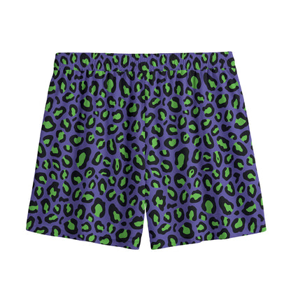 Purple And Green Leopard Pattern Print Mesh Shorts