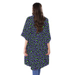 Purple And Green Leopard Pattern Print Open Front Beach Cover Up