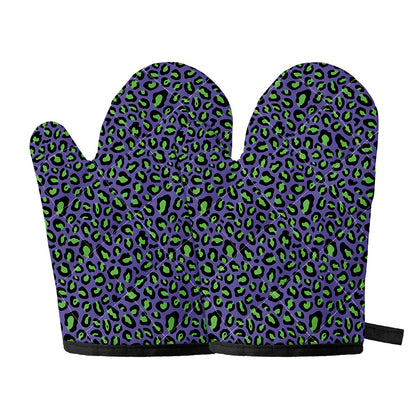 Purple And Green Leopard Pattern Print Oven Mitts