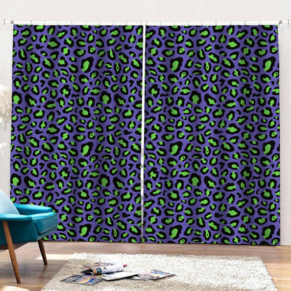 Purple And Green Leopard Pattern Print Pencil Pleat Curtains