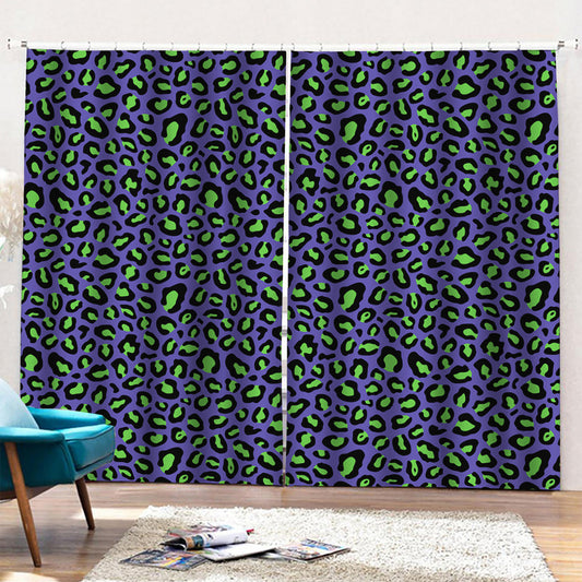 Purple And Green Leopard Pattern Print Pencil Pleat Curtains