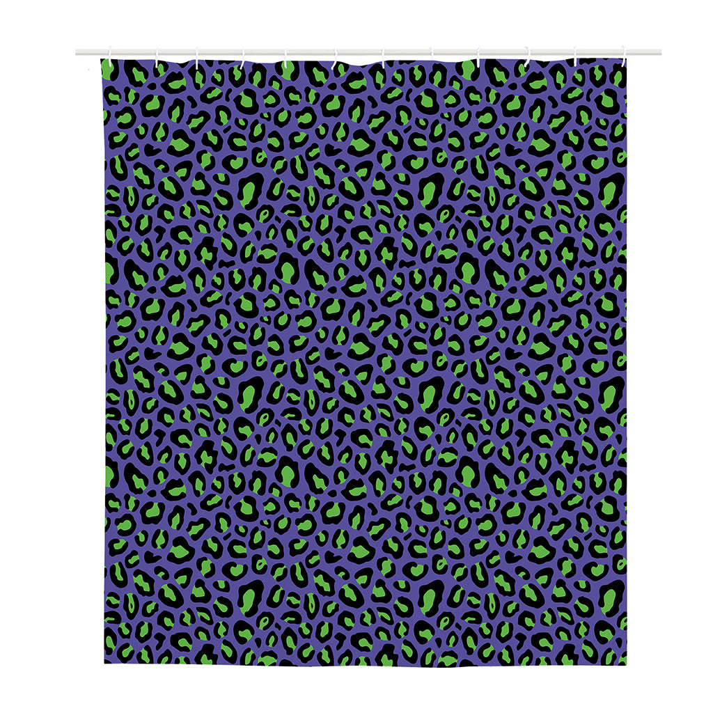 Purple And Green Leopard Pattern Print Polyester Shower Curtain
