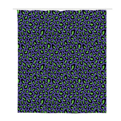 Purple And Green Leopard Pattern Print Polyester Shower Curtain