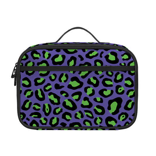 Purple And Green Leopard Pattern Print Portable Lunch Bag