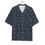 Purple And Green Leopard Pattern Print Rayon Hawaiian Shirt