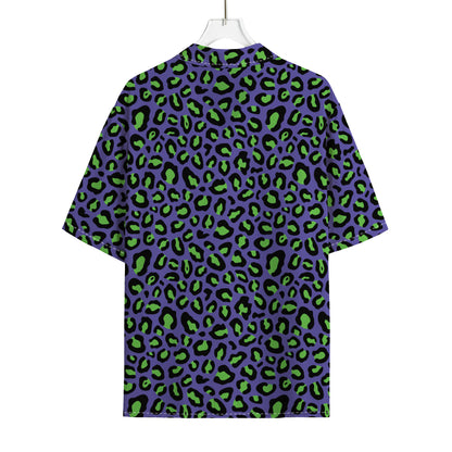 Purple And Green Leopard Pattern Print Rayon Hawaiian Shirt