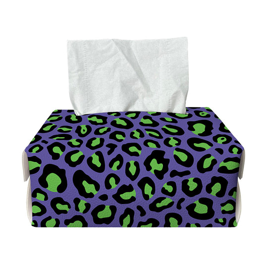 Purple And Green Leopard Pattern Print Rectangle Tissue Box Cover