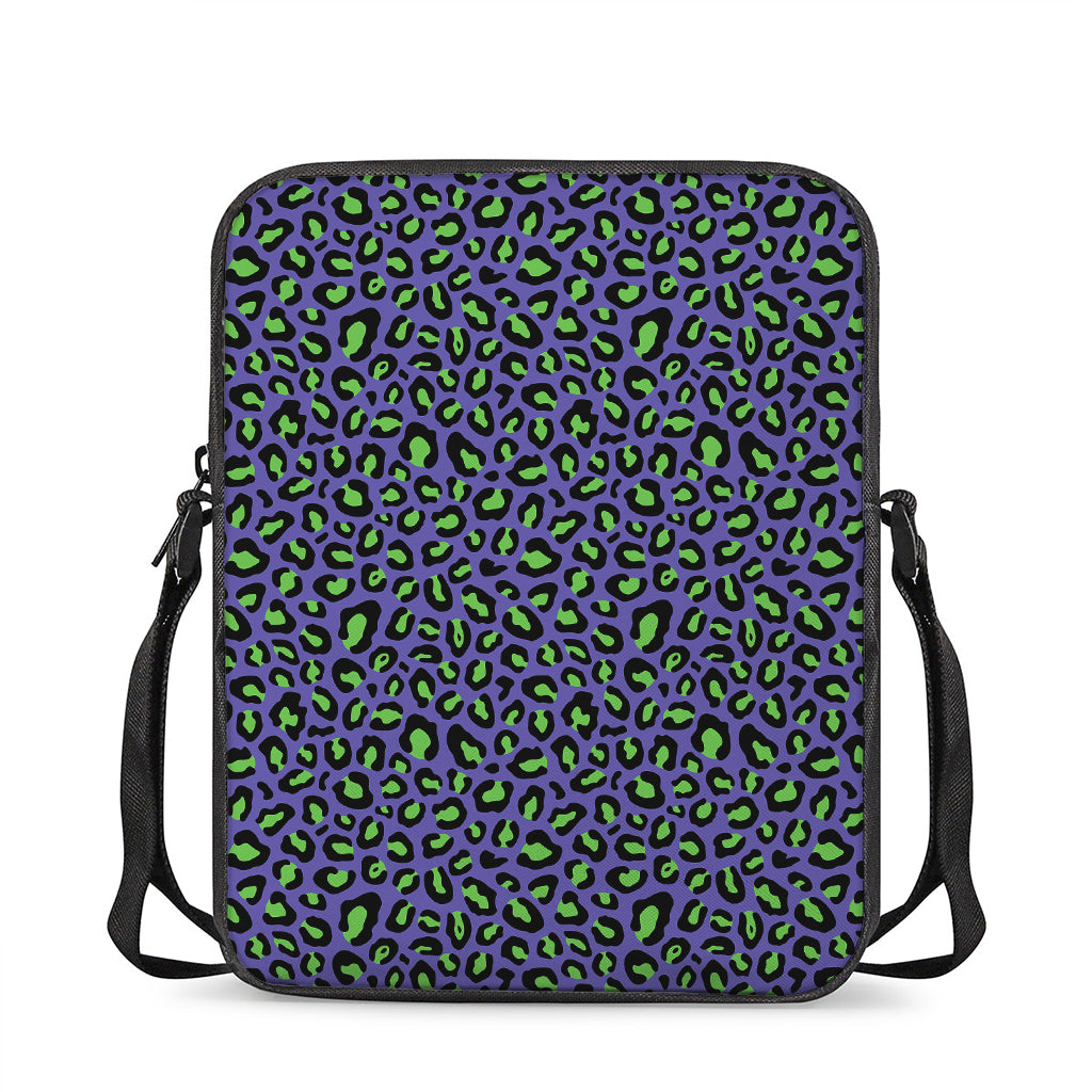 Purple And Green Leopard Pattern Print Rectangular Crossbody Bag