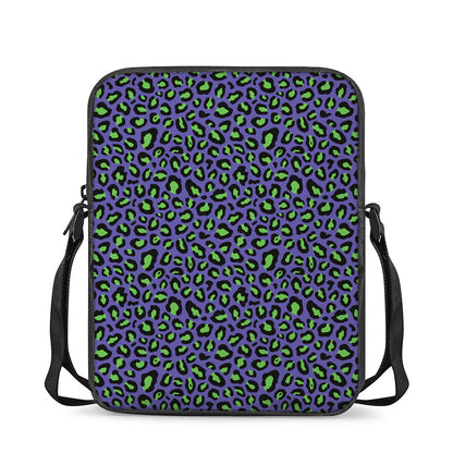 Purple And Green Leopard Pattern Print Rectangular Crossbody Bag