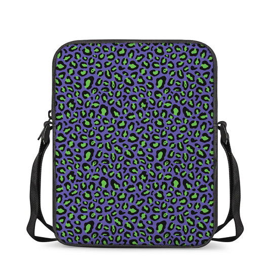 Purple And Green Leopard Pattern Print Rectangular Crossbody Bag