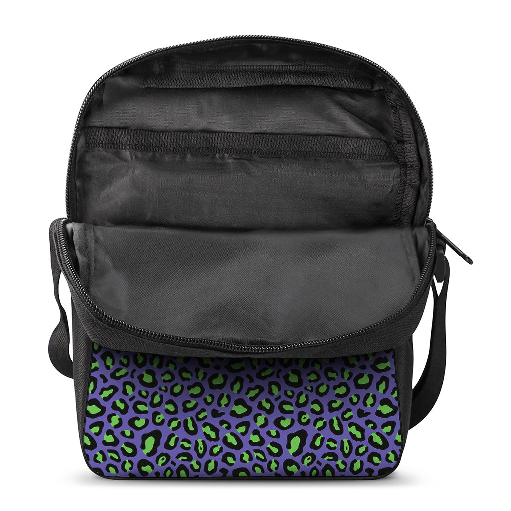 Purple And Green Leopard Pattern Print Rectangular Crossbody Bag