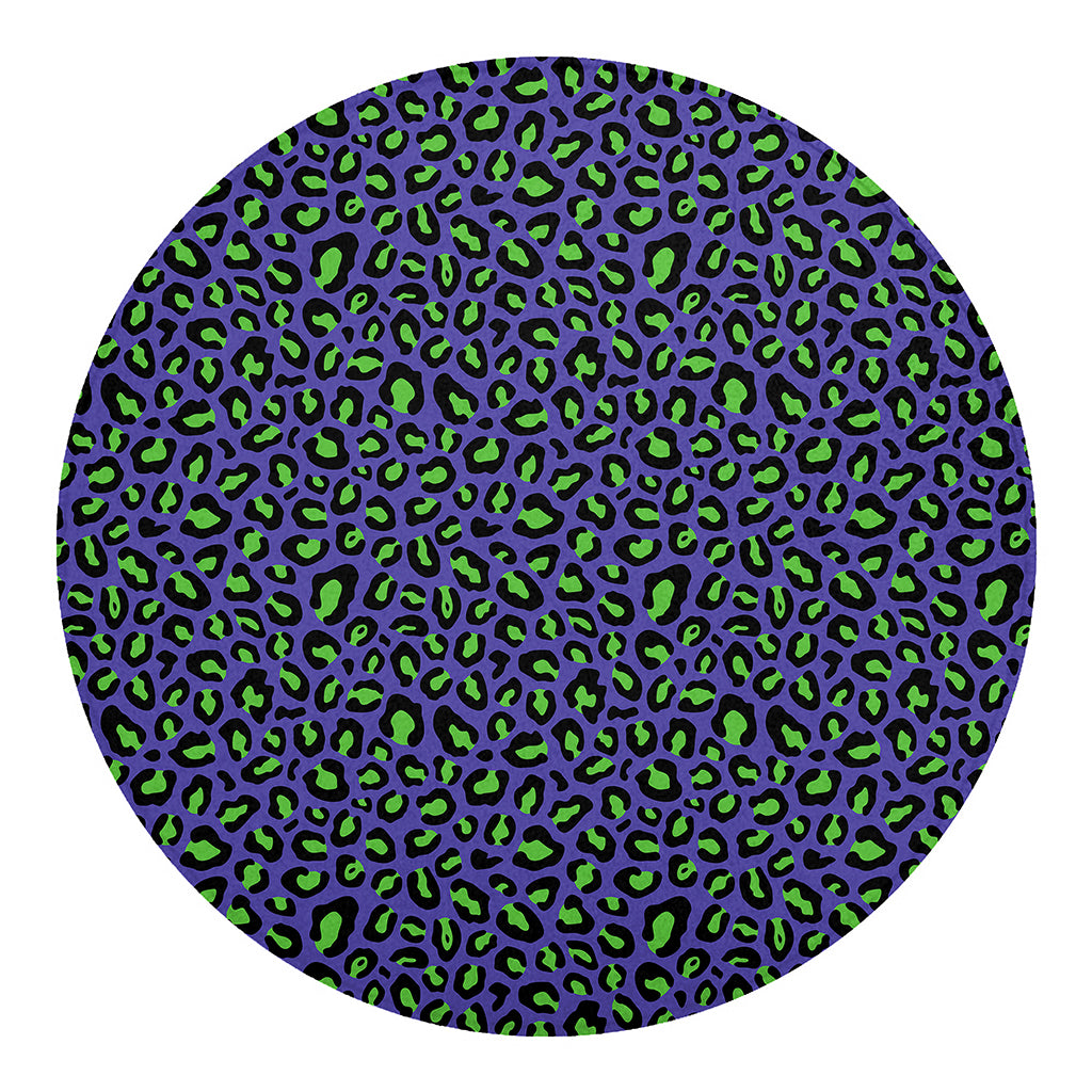 Purple And Green Leopard Pattern Print Round Blanket