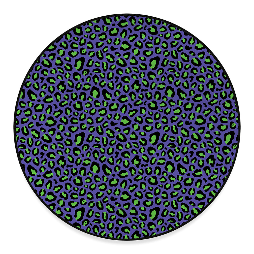 Purple And Green Leopard Pattern Print Round Floor Mat